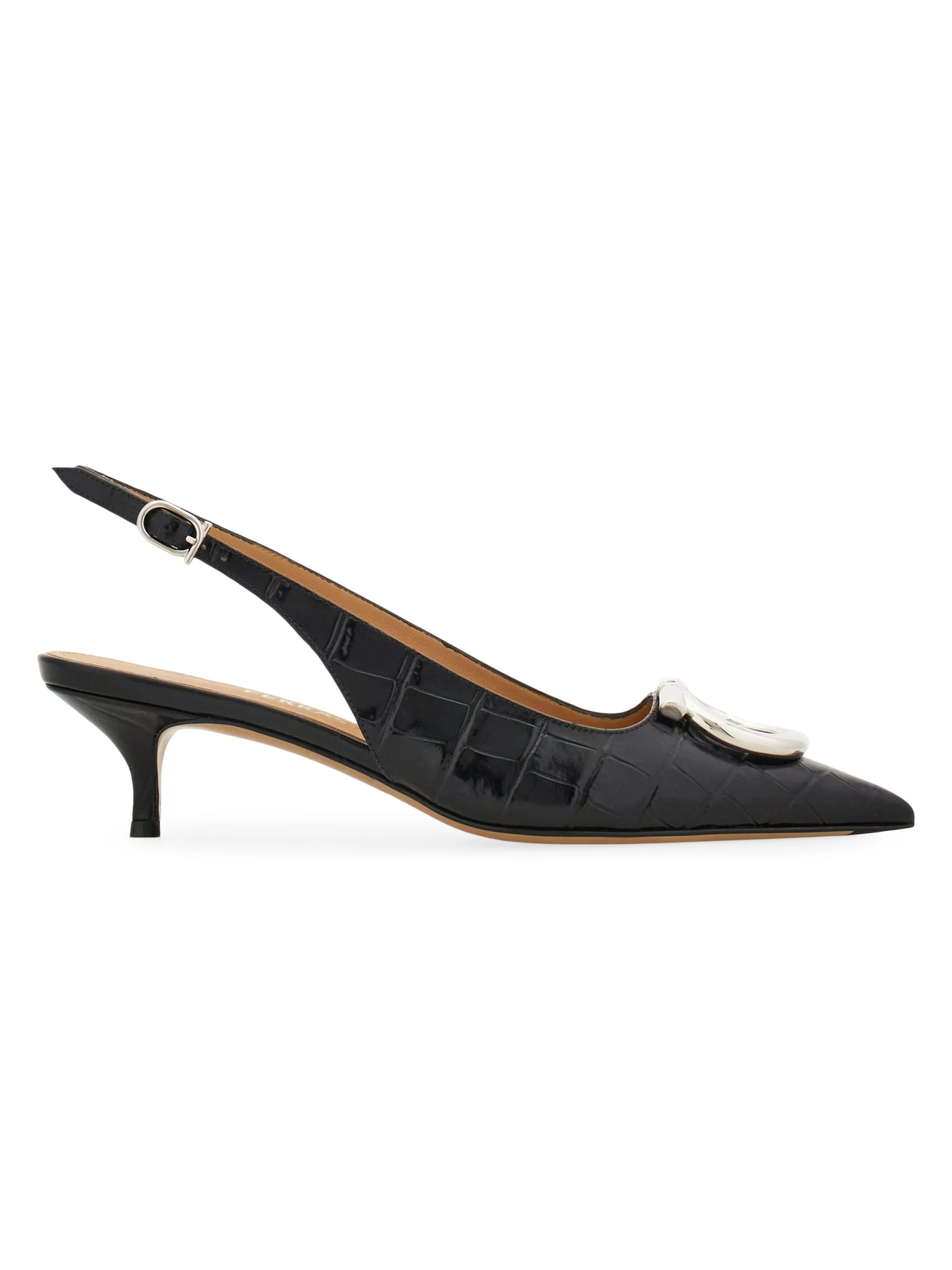 Women's Sara 40MM Croc-Embossed Leather Slingback Pumps - Nero Biscotto - 1