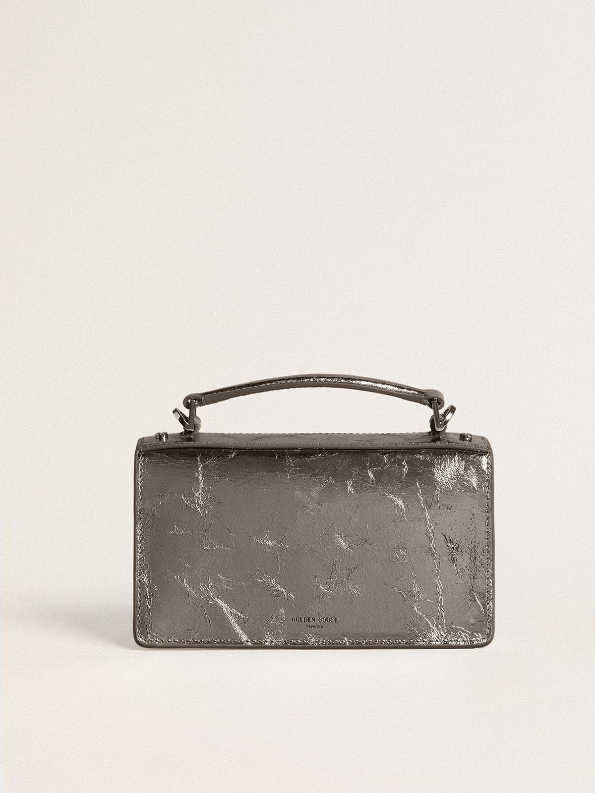 Small Venezia Bag in anthracite-gray metallic leather with black details - 3