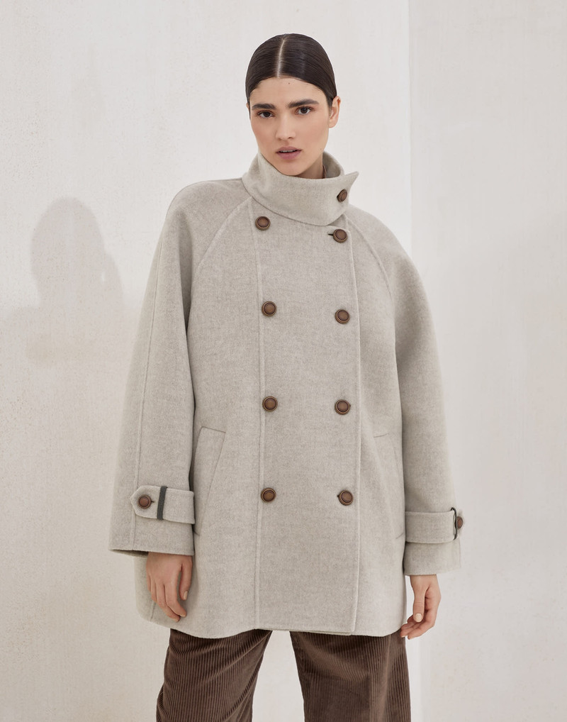Hand-crafted pea coat in virgin wool and cashmere double cloth with shiny cuff details - 1