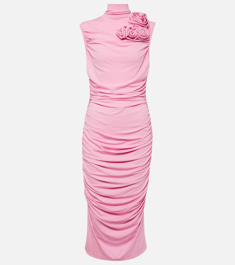 Floral-appliqué jersey midi dress 1