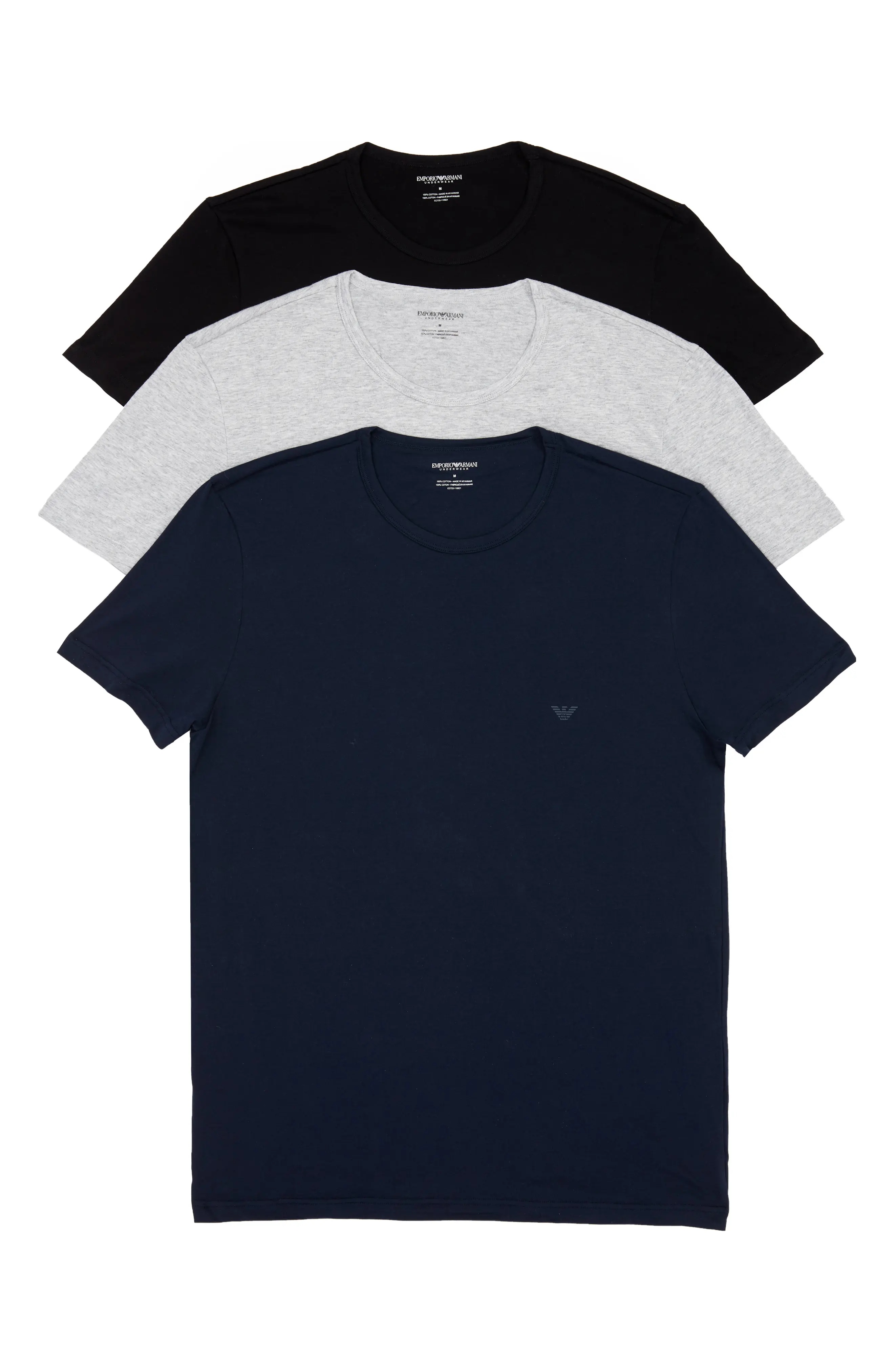 3-Pack Assorted Cotton Crewneck T-Shirts in Gray/Black/Navy - 1