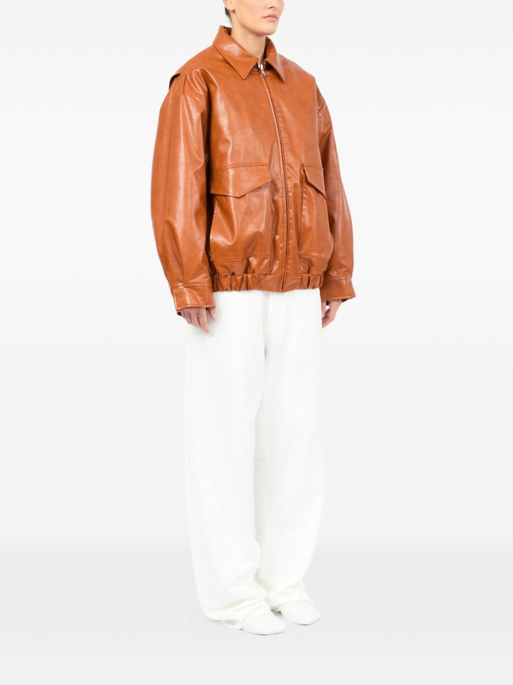 zip-up leather jacket - 3