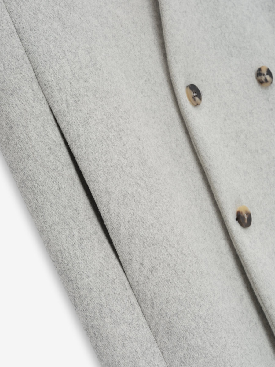 Military Wool Long Relaxed Lapelless Blazer - 3