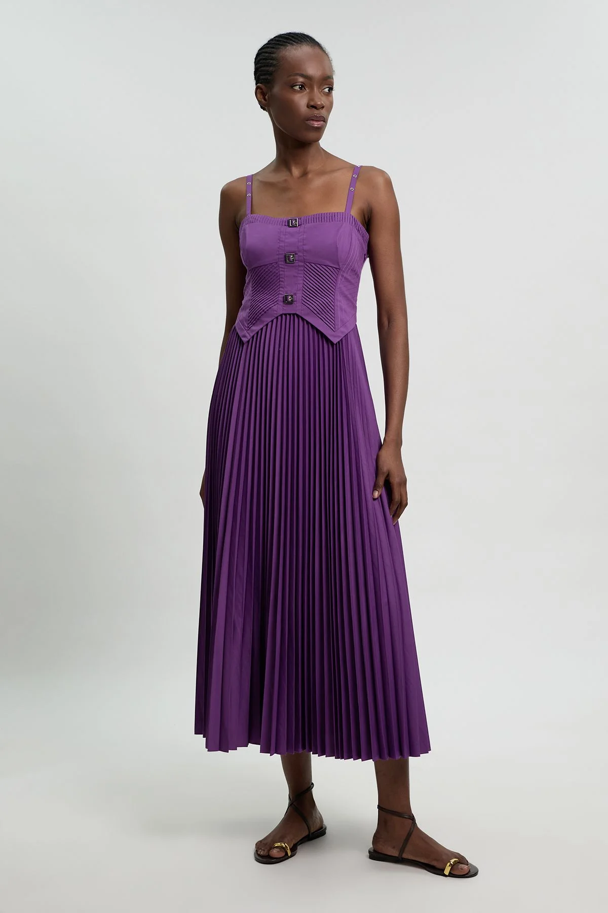 Cotton Poplin Corset Woven Maxi Dress - 1