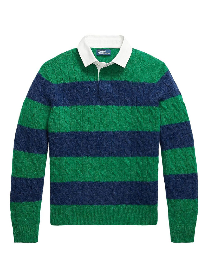 Rugby striped cable-knit polo shirt 1