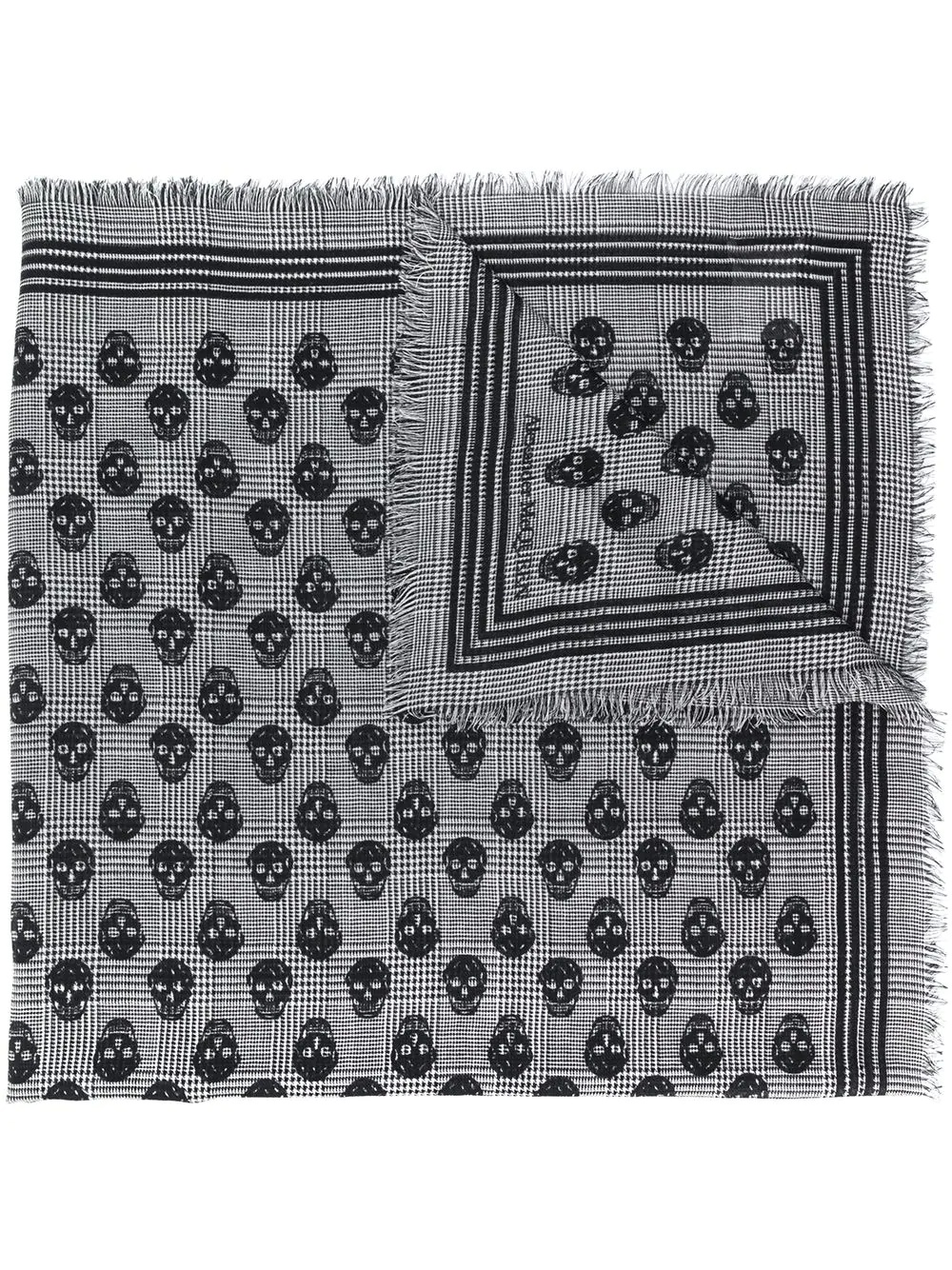 Skull houndstooth print fringed scarf - 1