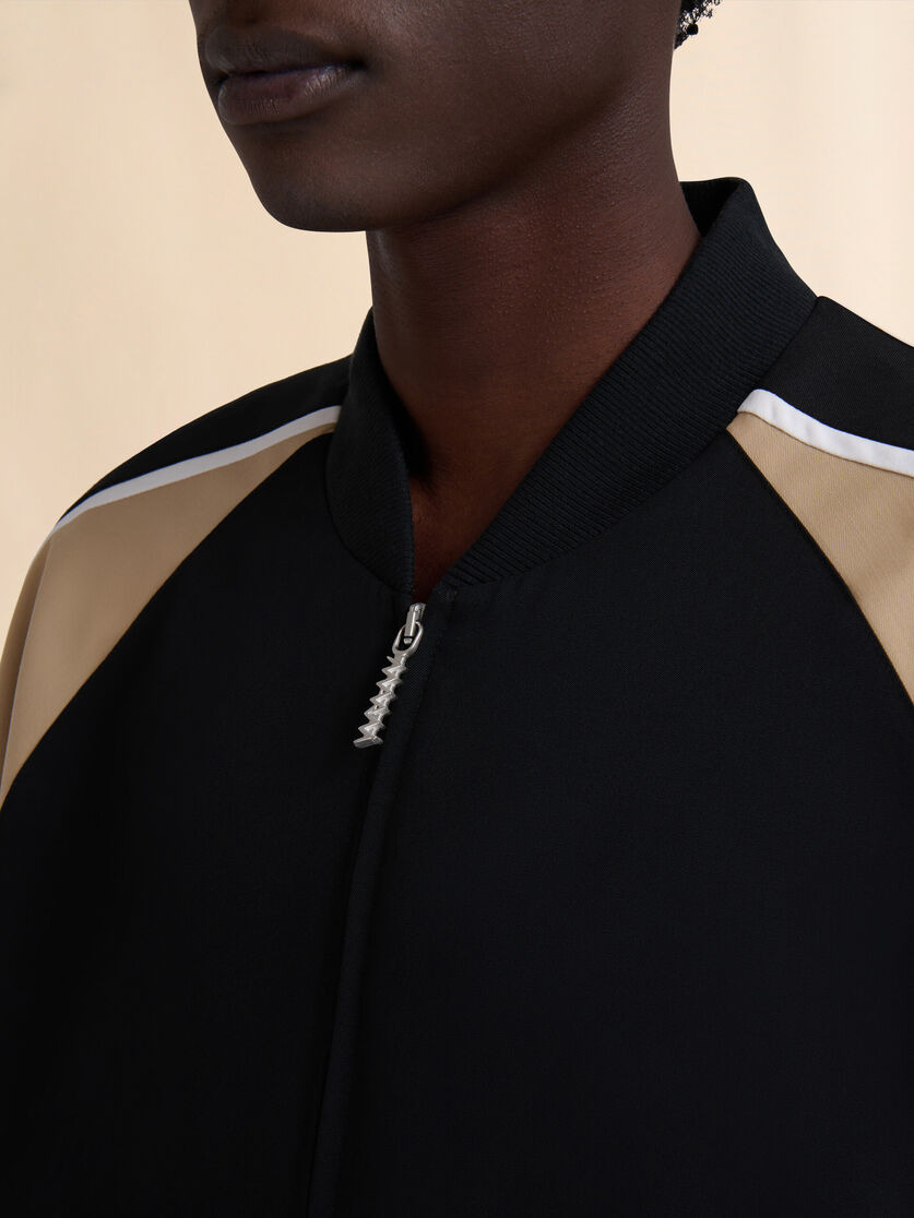 BLACK WOOL COLOUR-BLOCK BOMBER JACKET - 4