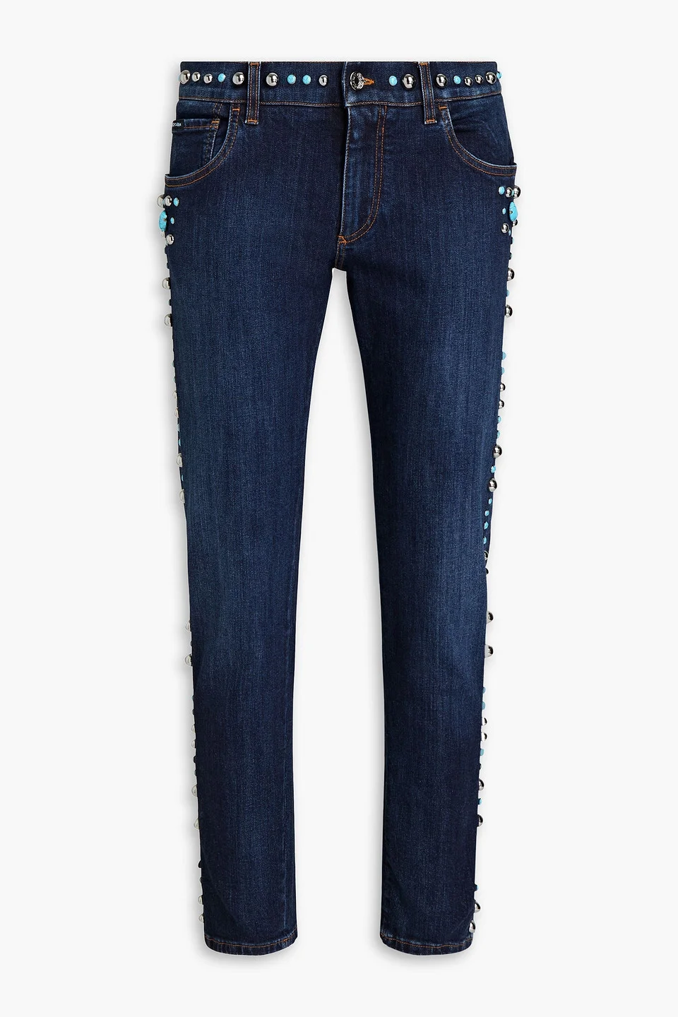 Skinny-fit cropped studded denim jeans - 1