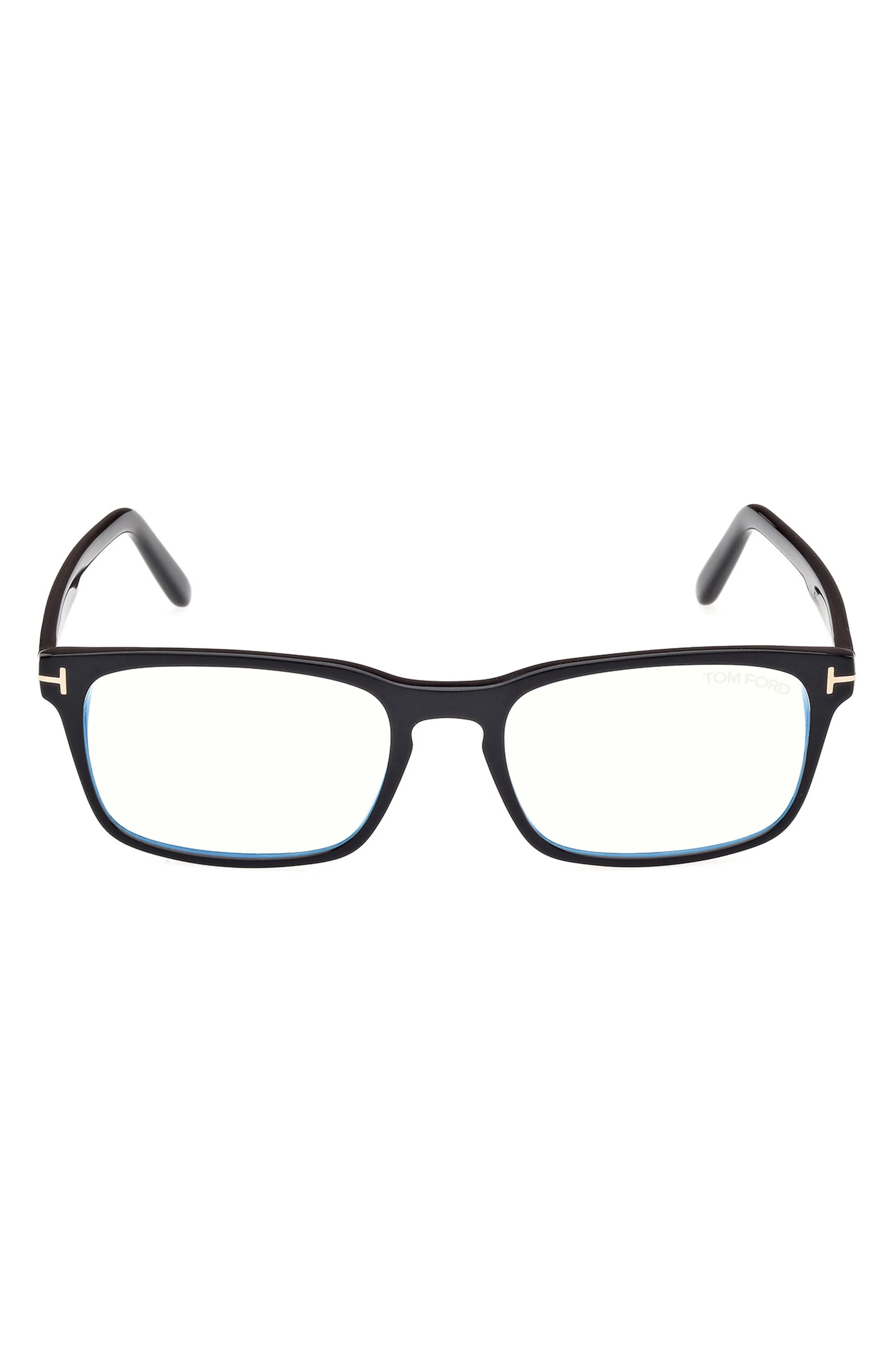 TOM FORD 54mm Rectangular Blue Light Blocking Glasses in Black Eco /T Logo - 1