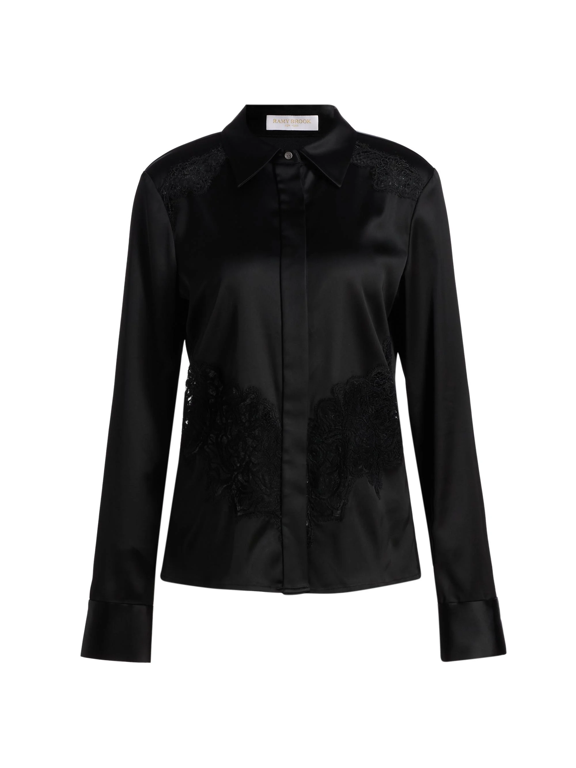 Women's Serena Laced Satin Top - Black - 1