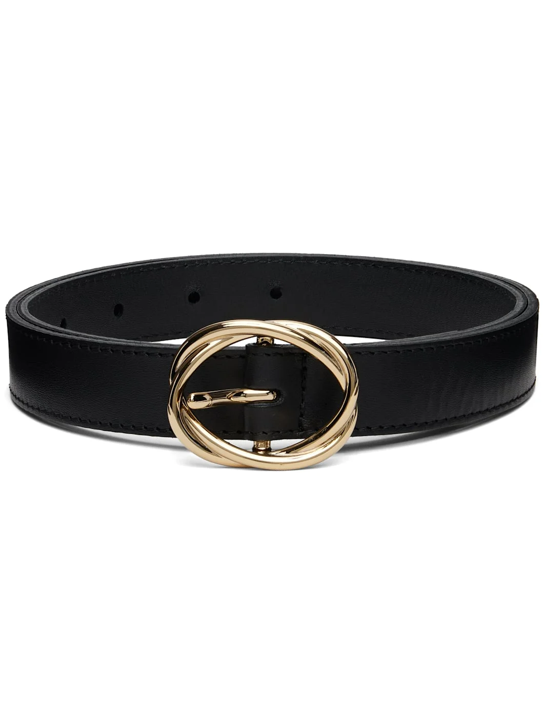 Black Twisted Buckle Leather Belt - 1