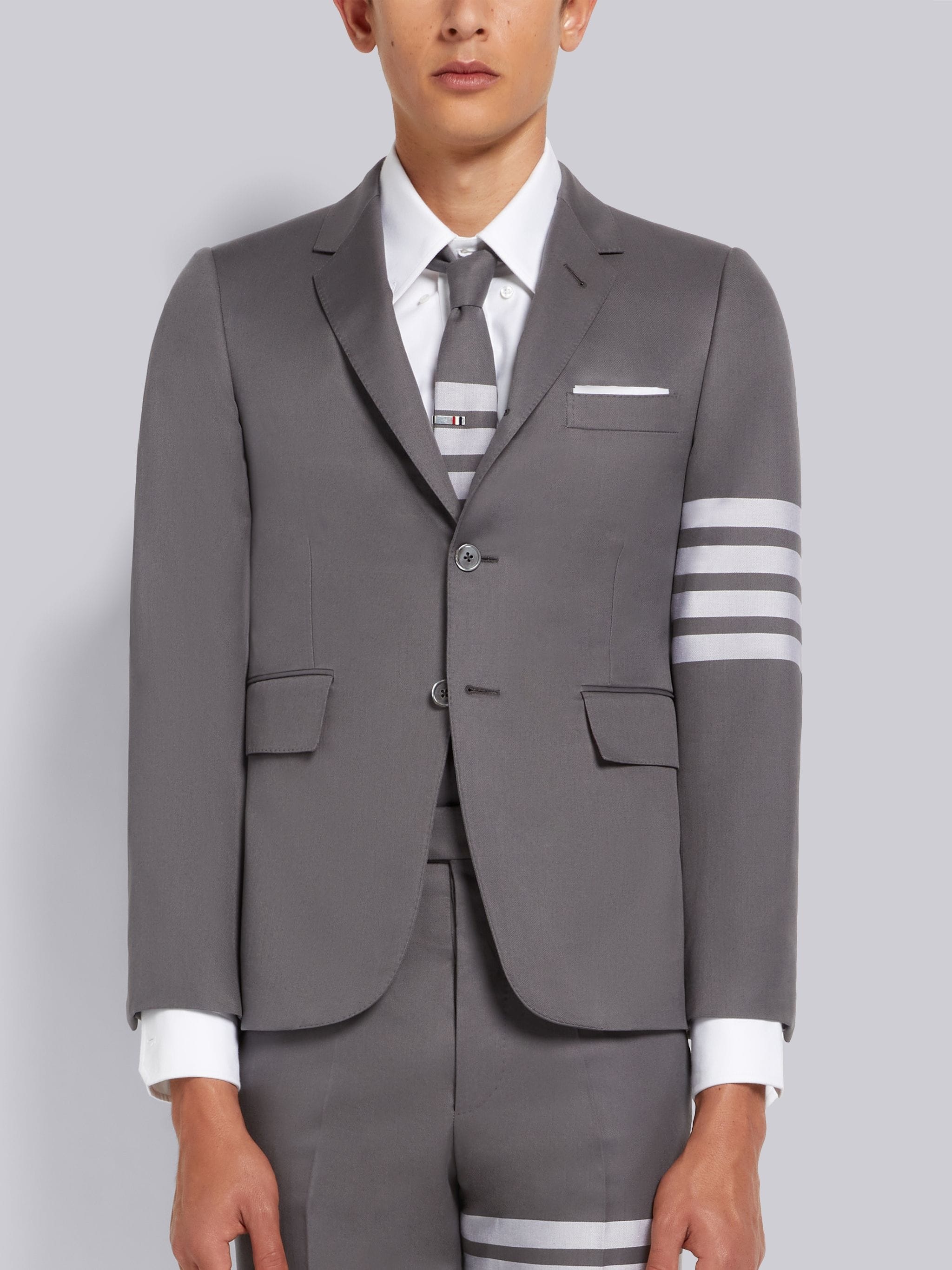 Medium Grey Cotton Suiting Engineered 4-Bar Classic Jacket - 1