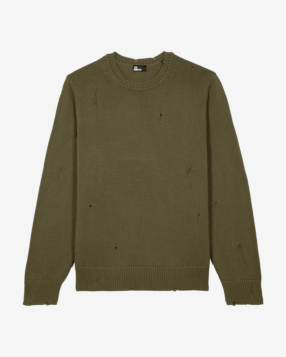 KHAKI OPENWORK SWEATER - 1