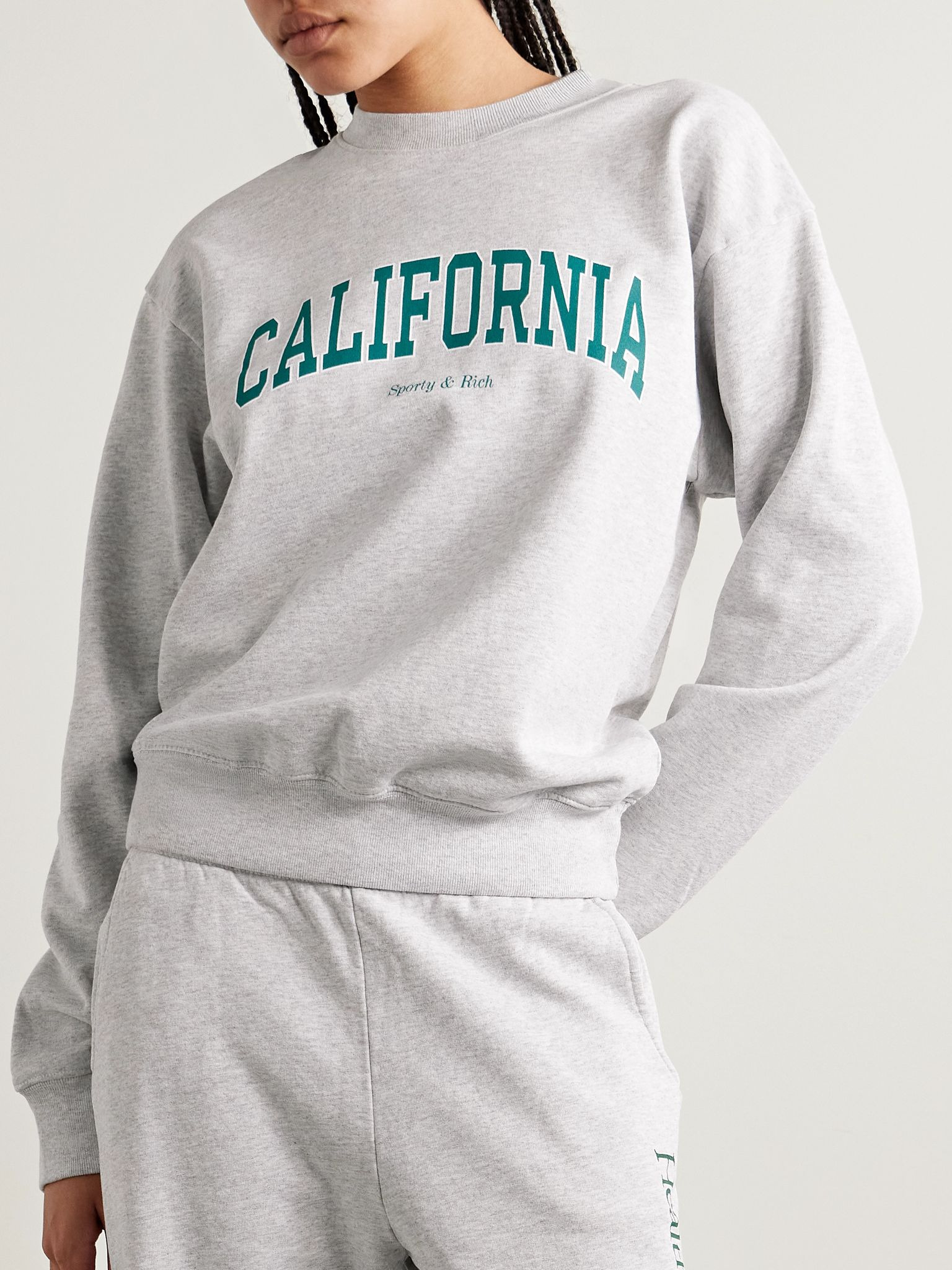 Printed cotton-blend jersey sweatshirt Light gray - 3