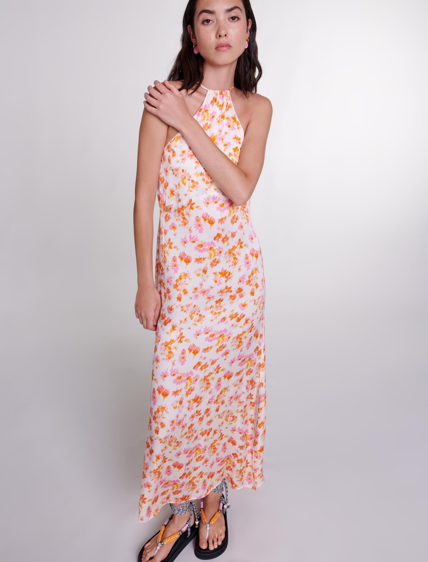 Floral satin-effect maxi dress - 5