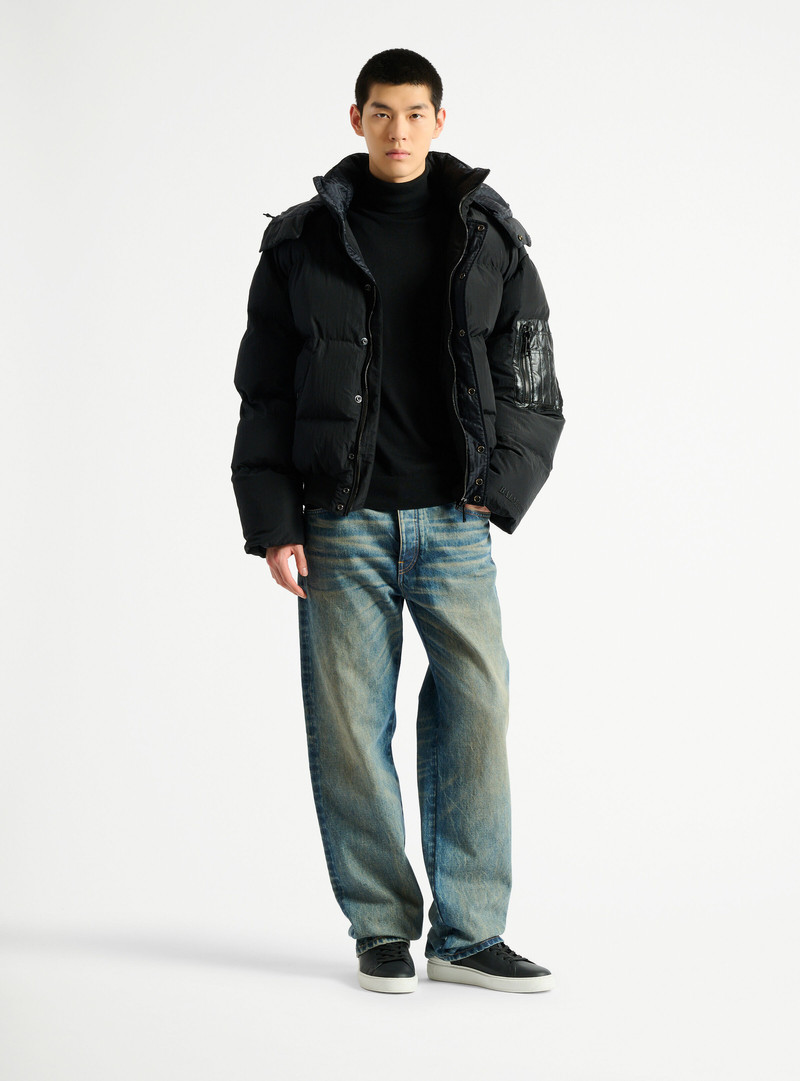 Balmain Padded nylon and leather jacket outlook