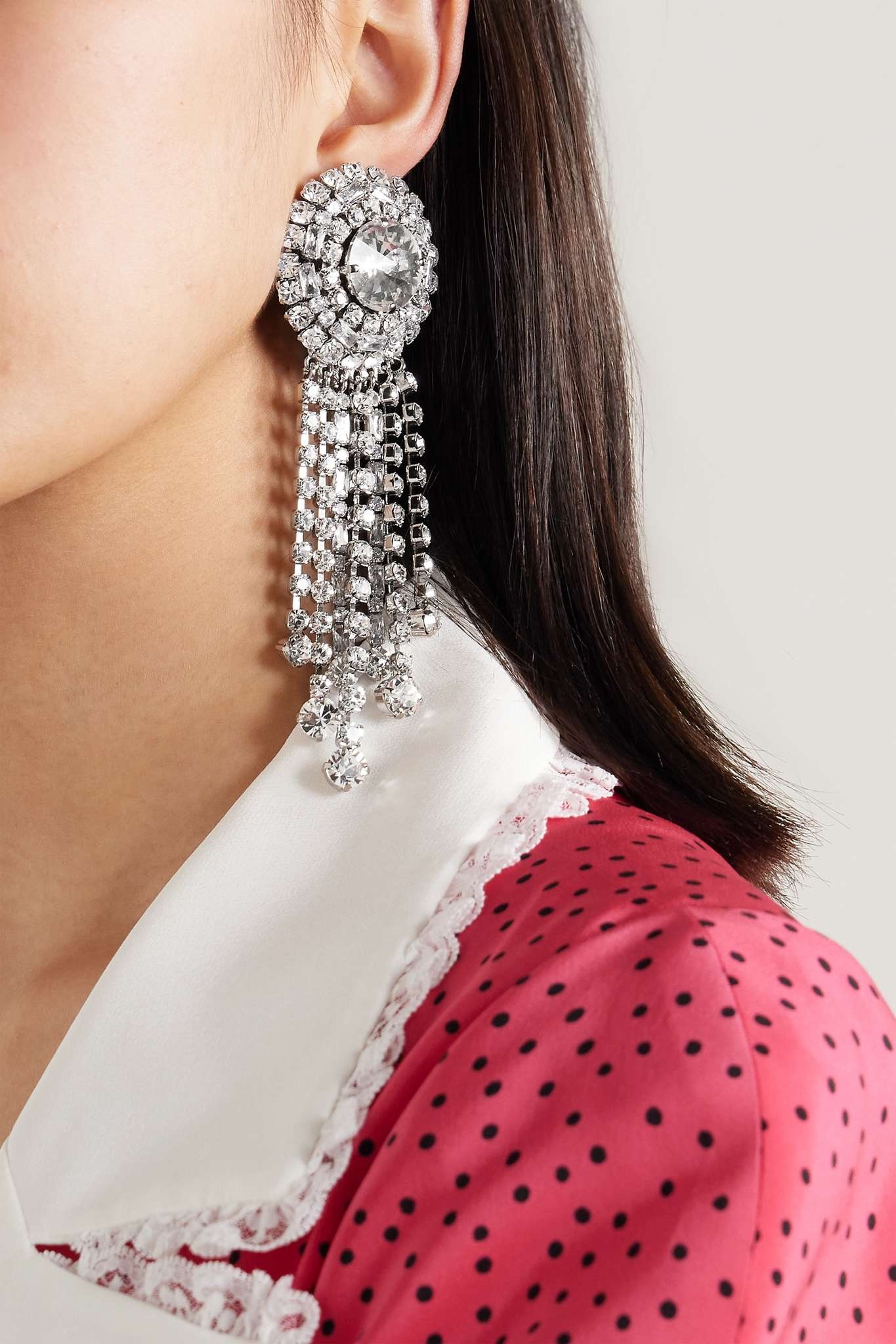 Silver-tone crystal clip earrings - 2