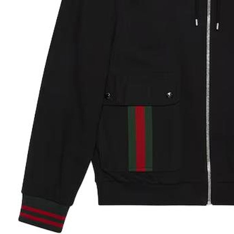 Gucci Cotton Jersey Hooded Jacket With Web 'Black' 752187-XJFQV-1043 - 6