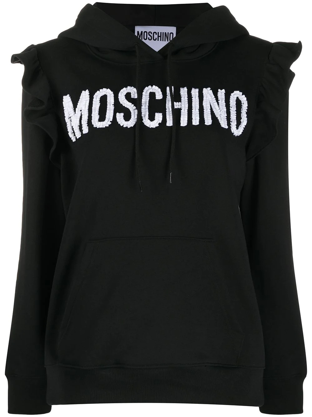 logo-embellished frill-trim hoodie - 1