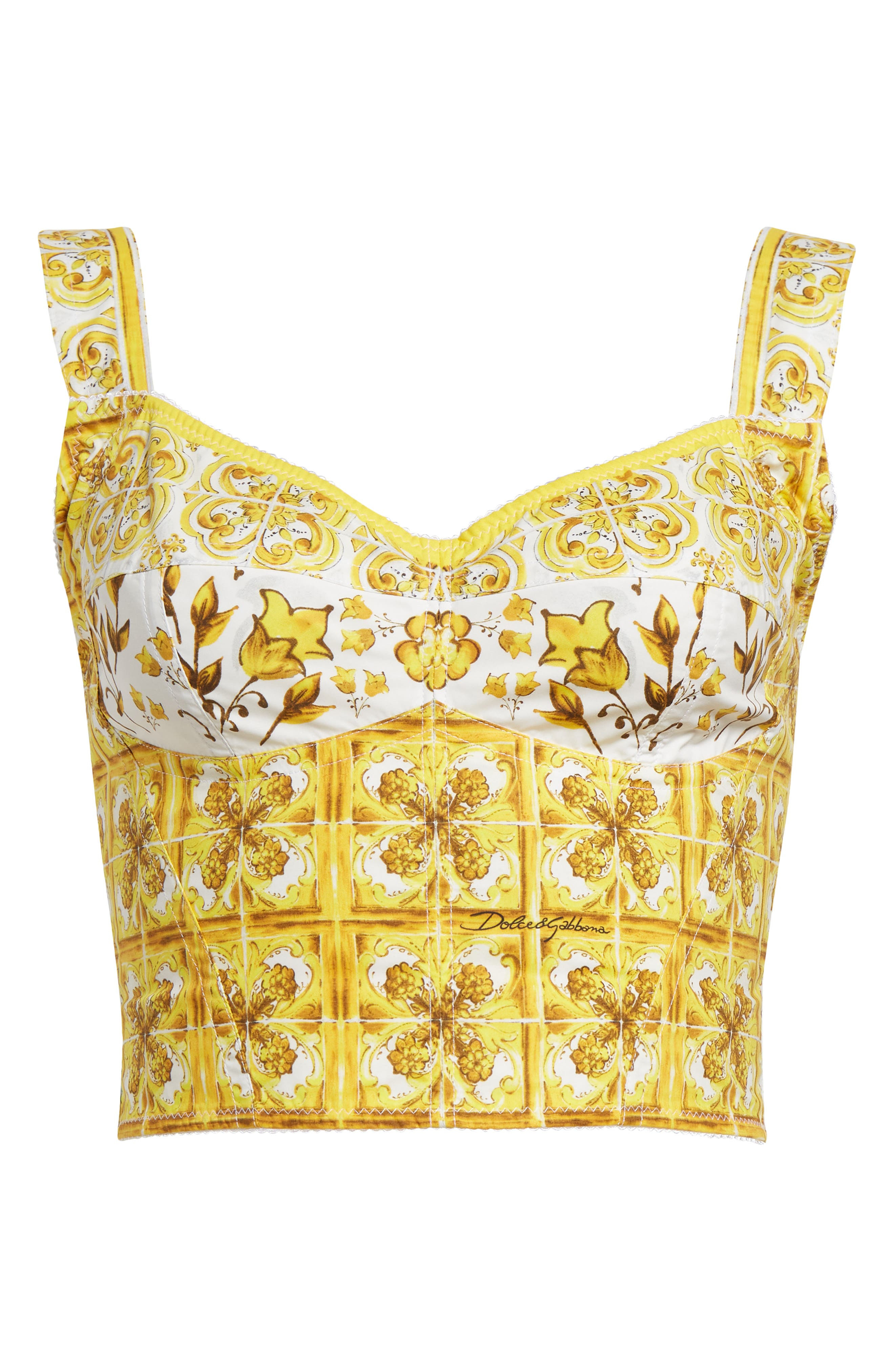 Dolce&Gabbana Majolica Print Corset Top in Hg3Tn Mix Maiolica Giallo at Nordstrom - 6