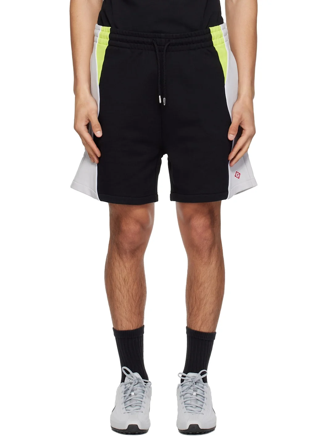 Black & Gray Colourblock Sweat Shorts - 1
