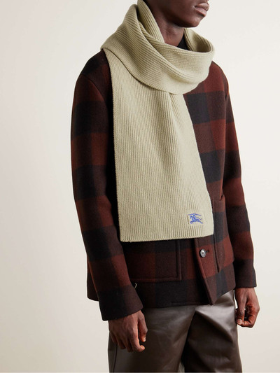 Burberry Logo-Embroidered Ribbed Cashmere Scarf outlook