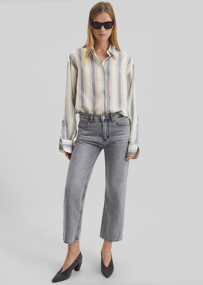 Peri Fluid Shirt - White/Grey Stripe 10