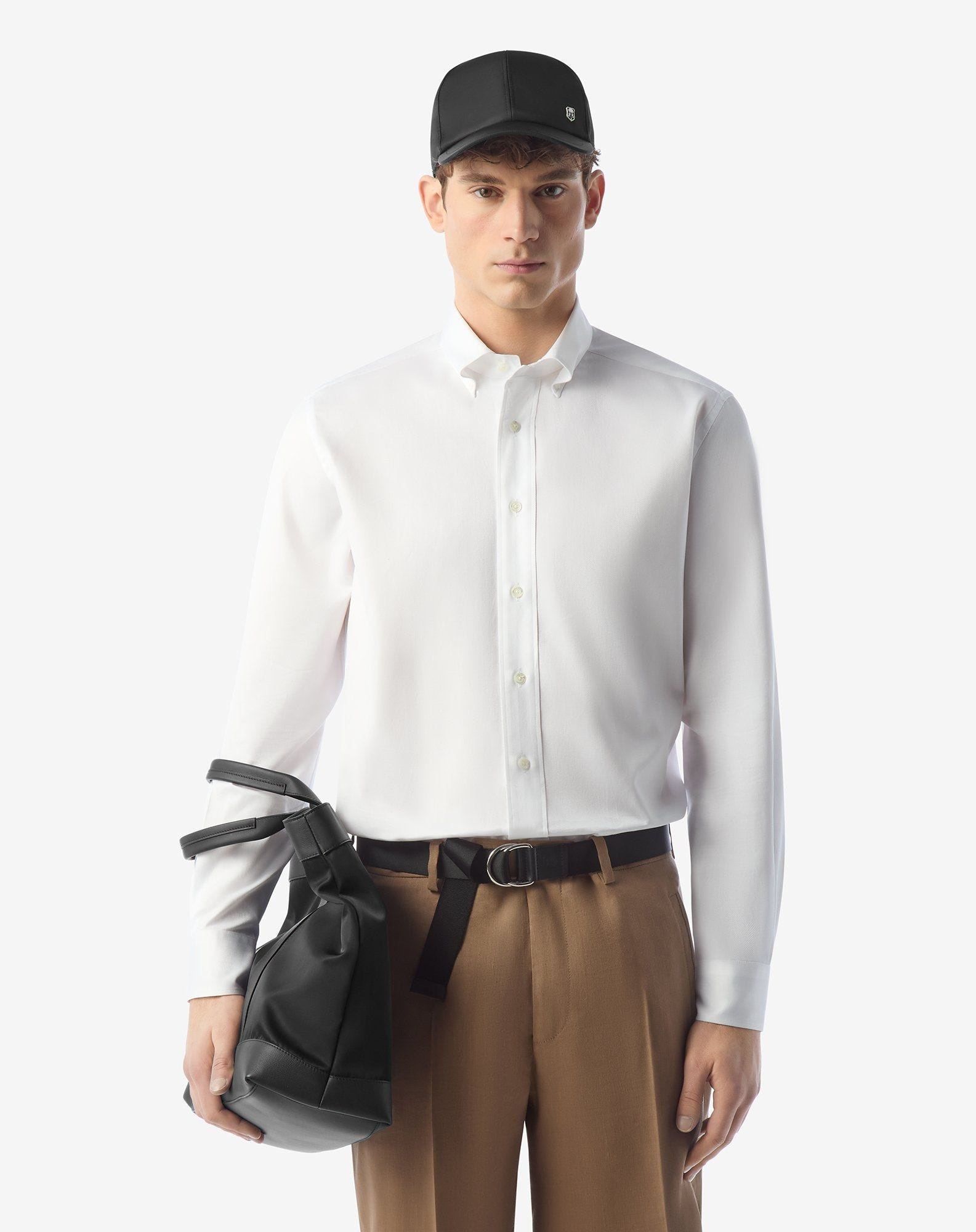 White cotton shirt with honeycomb micro-pattern - 2