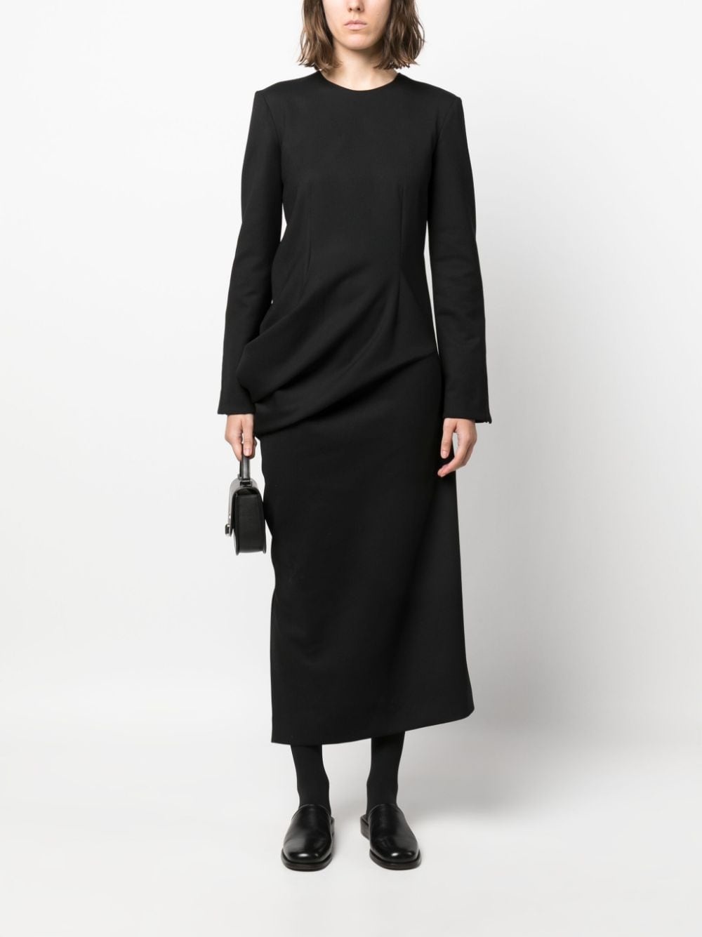 gathered-detailing long-sleeved shift dress - 2