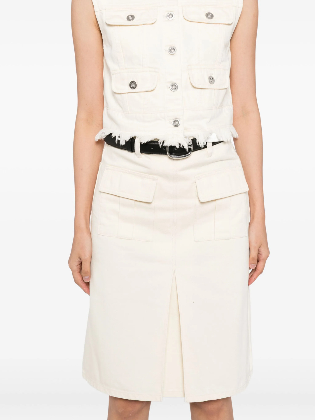 Cream Denim Midi Skirt - 5
