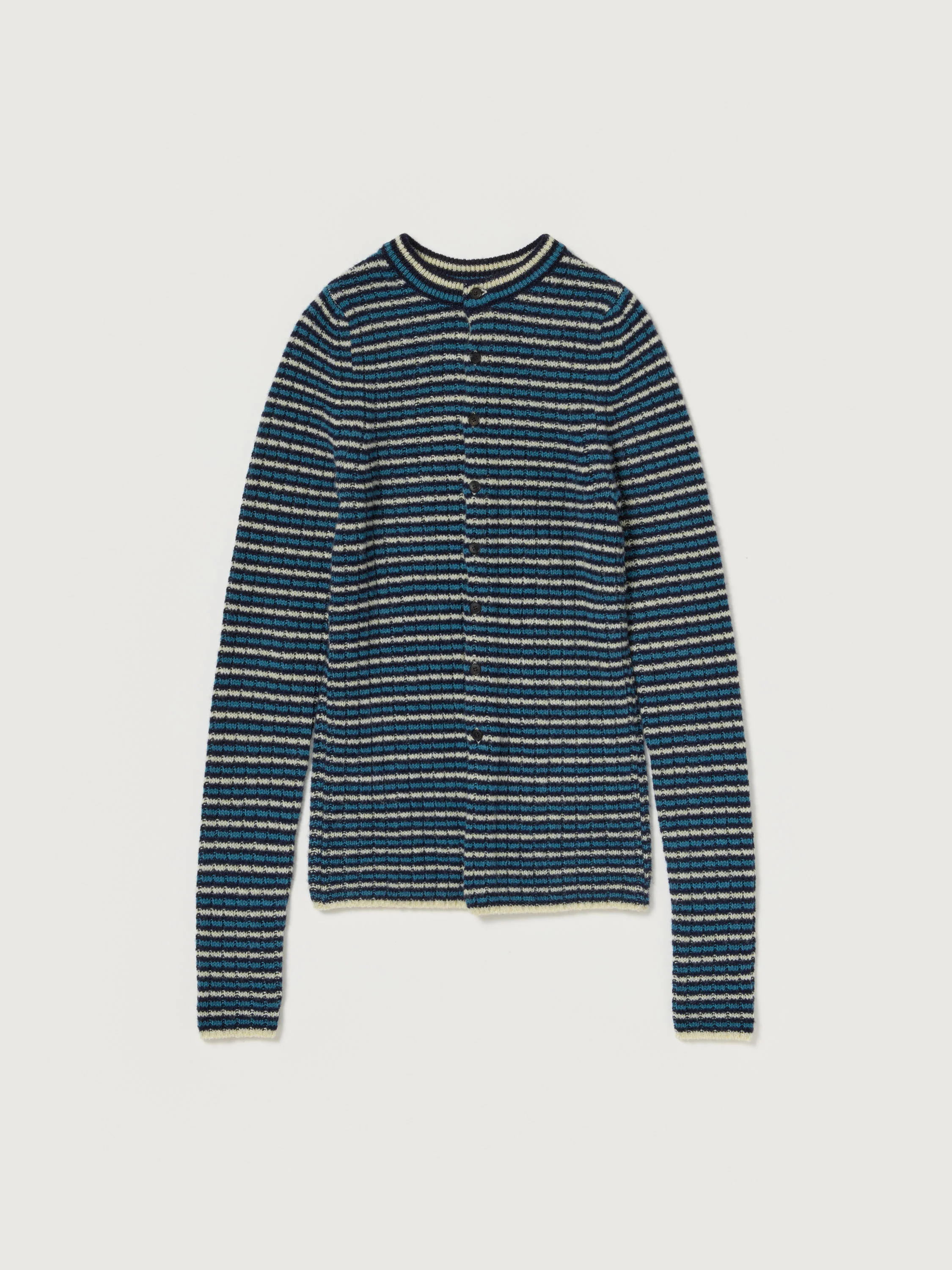 SHETLAND WOOL CASHMERE RIB KNIT CREW-NECK CARDIGAN - 1