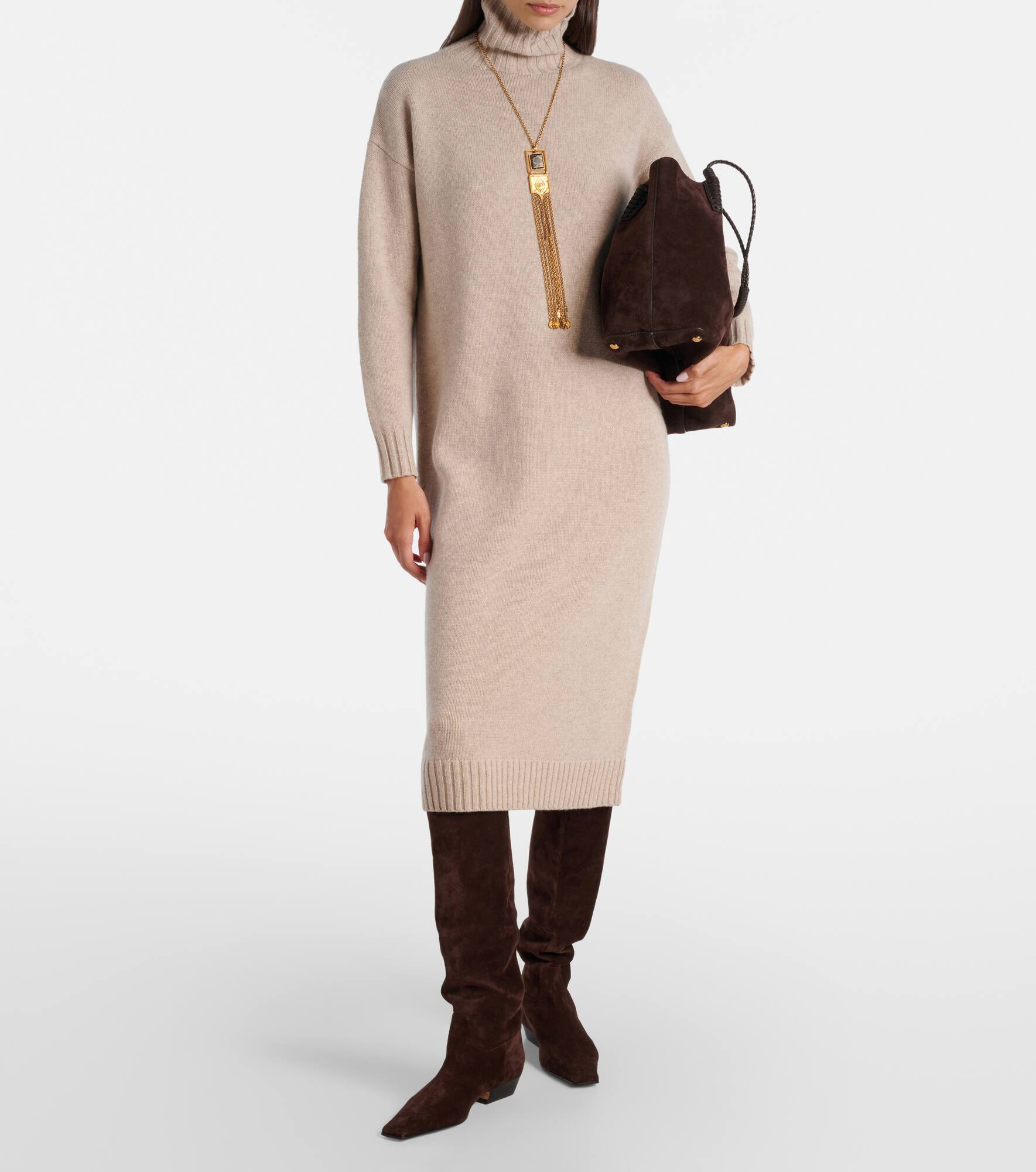 Summer turtleneck cashmere midi dress - 2
