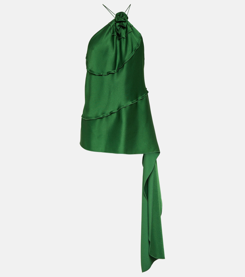 Floral-appliqué draped 새틴 탑 - 1