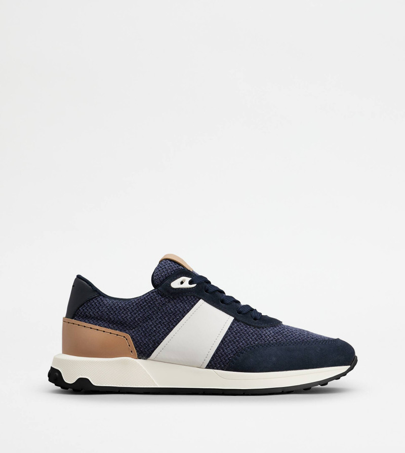 SNEAKERS IN LEATHER AND TECHNICAL FABRIC - BLUE 1