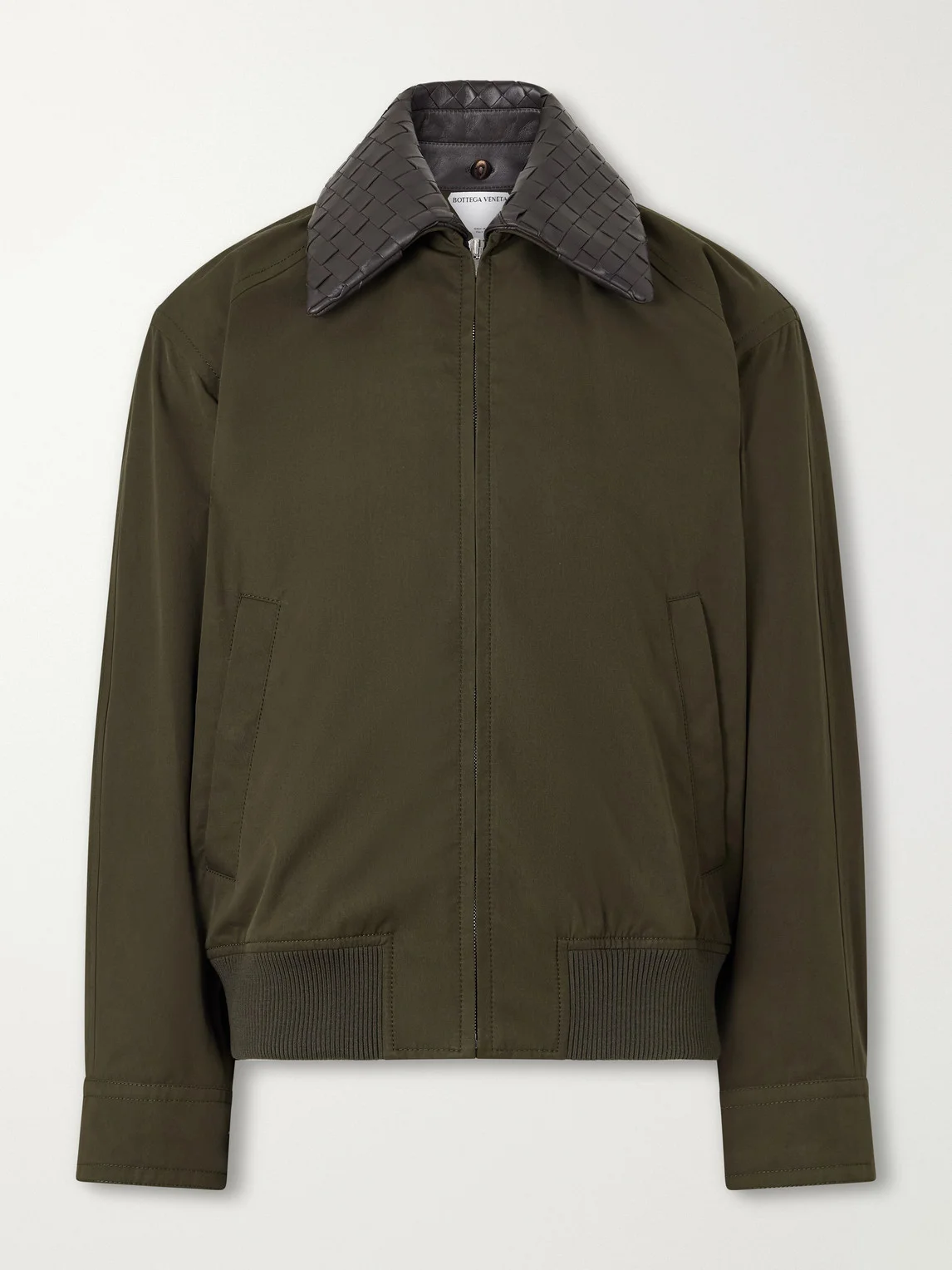 Intrecciato Leather-Trimmed Cotton-Twill Blouson Jacket - 1