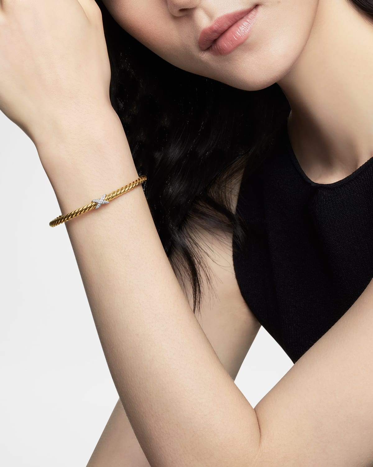 18k Gold Diamond-X Cablespira Bracelet - 7