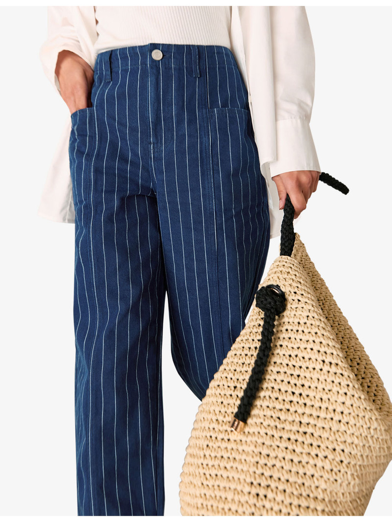 Pinstriped Barrel-Leg High-Rise Jeans 5