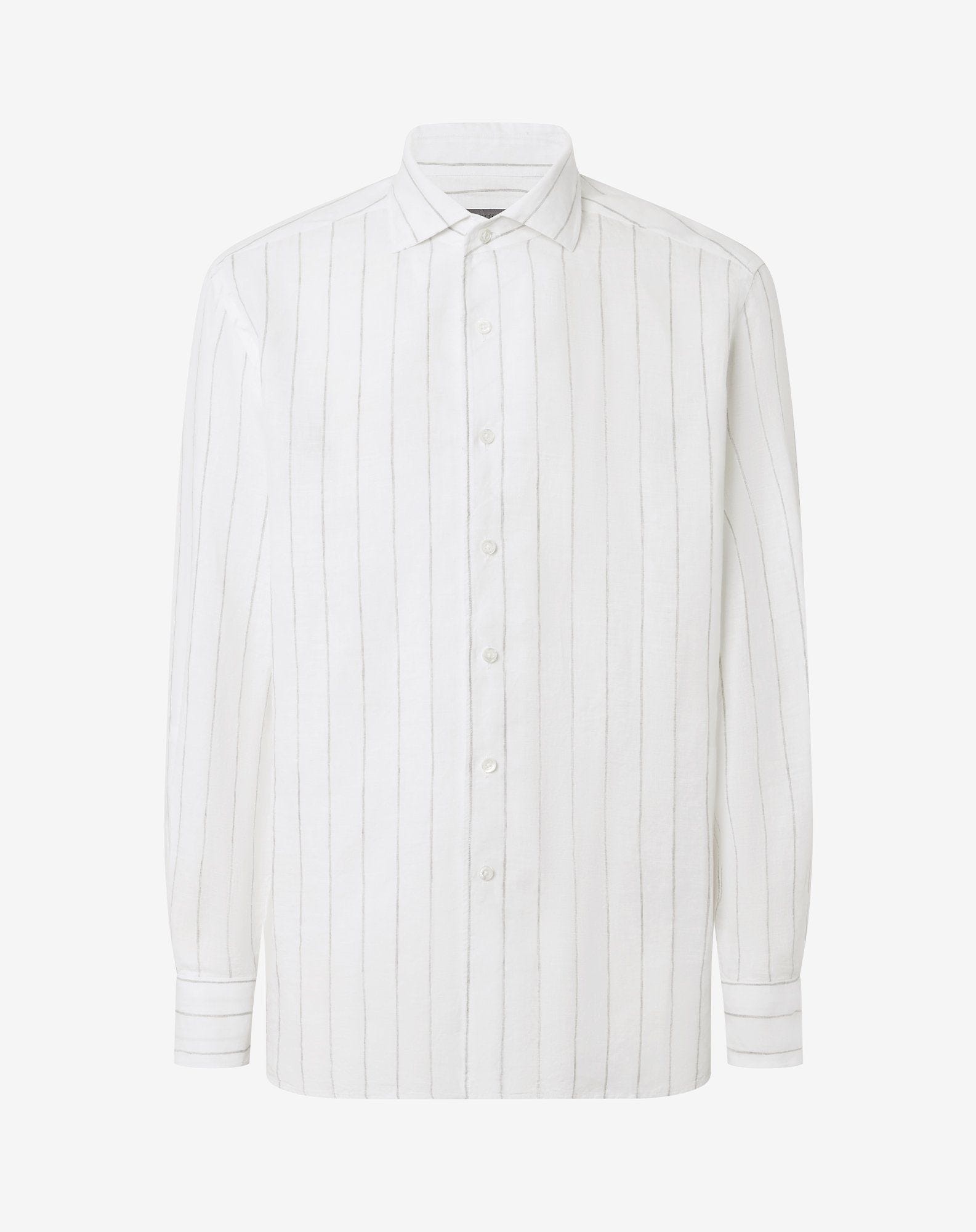 White pure linen shirt with grey striped pattern - 1