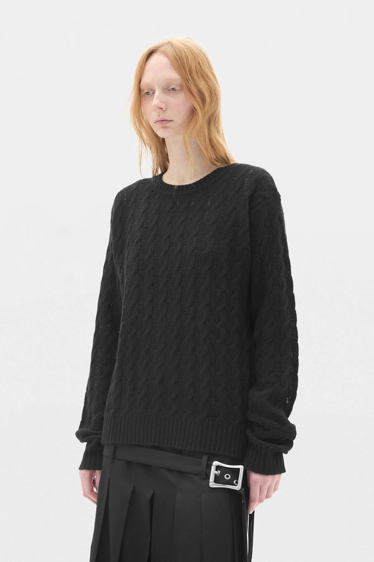 Siya Cable Knit Ladder Stitch Crew Neck Sweater - 1