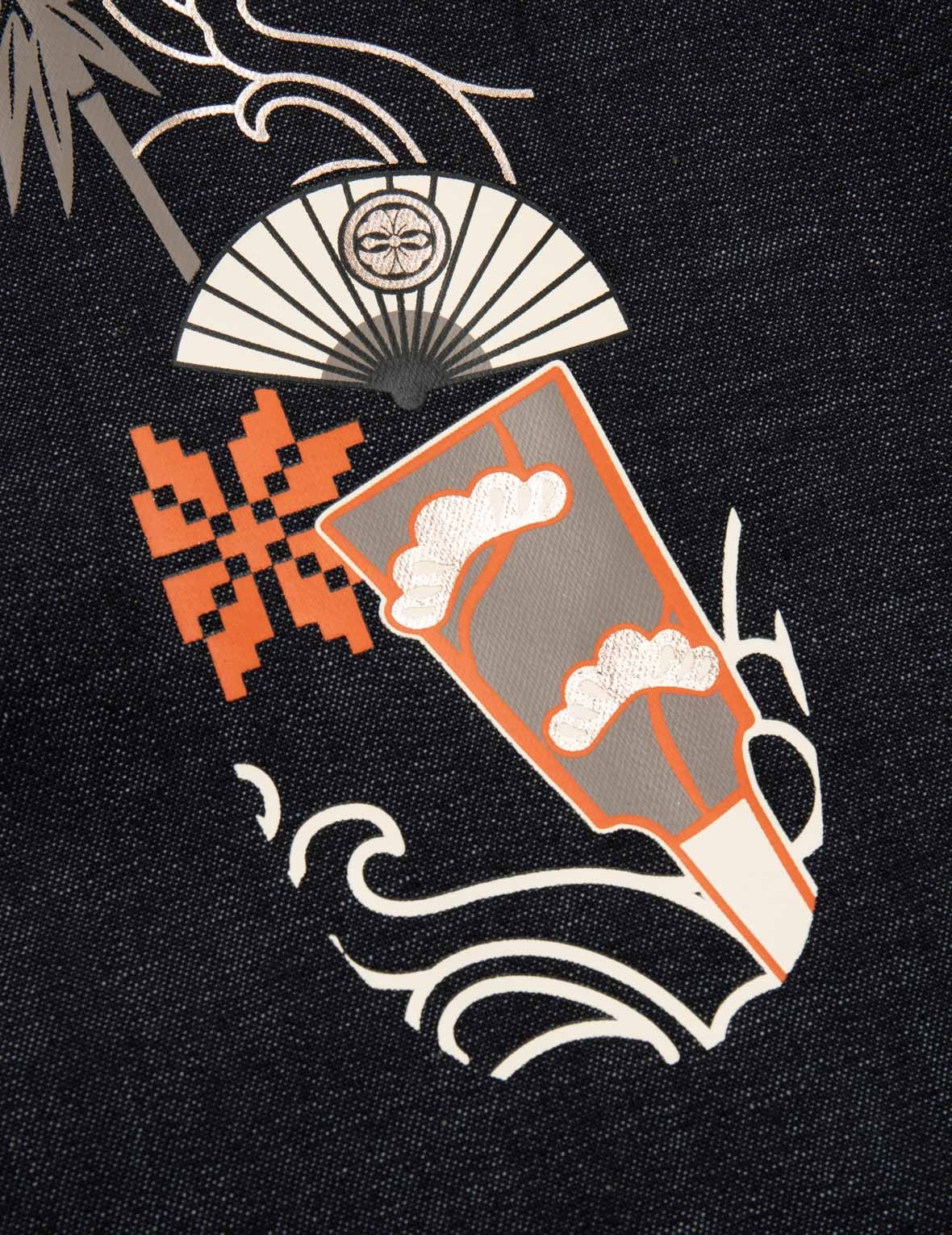 KUMADORI DARUMA DAICOCK PRINT REGULAR FIT DENIM SHIRT - 8