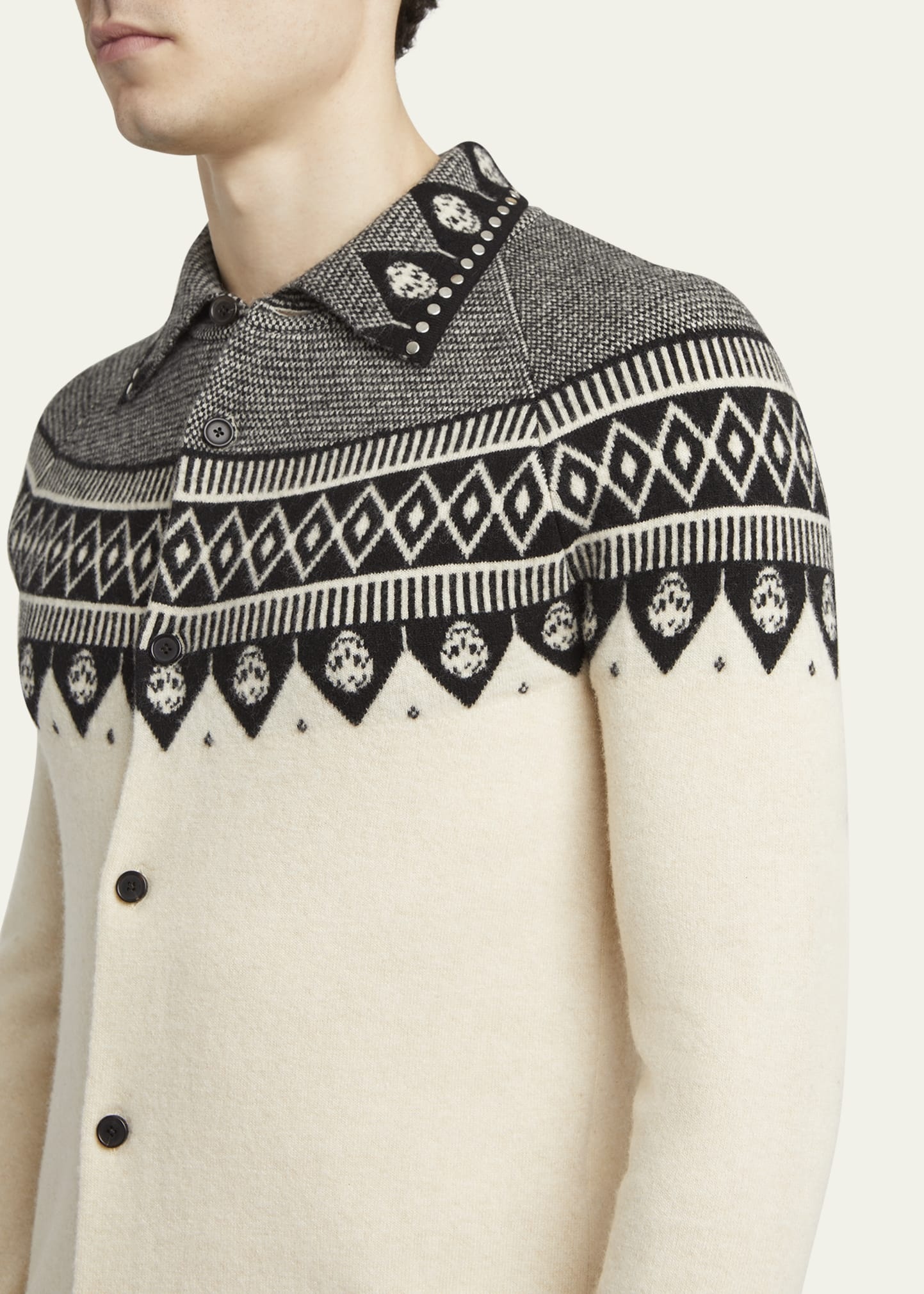 Men's Wool Fairisle Polo Cardigan - 5