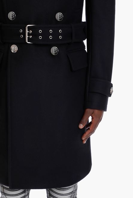 Black double-breasted wool coat - 8