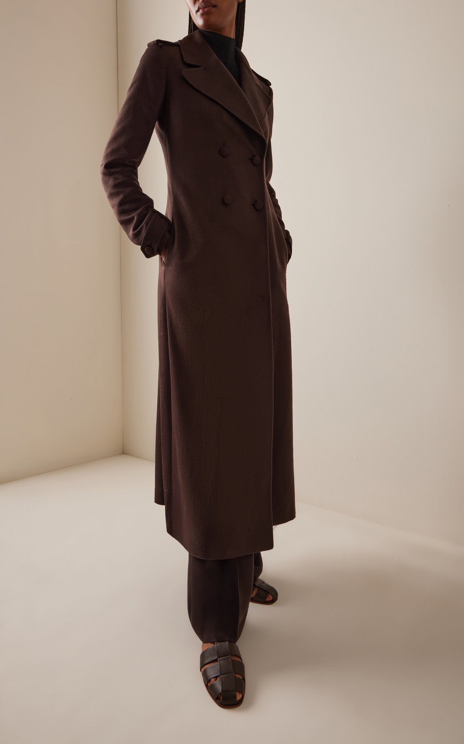 Houstt Double-Breasted Silk Coat brown - 4