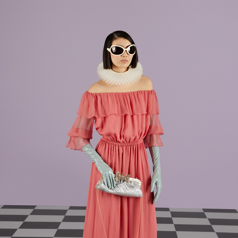 Floral brocade handbag with bow 3