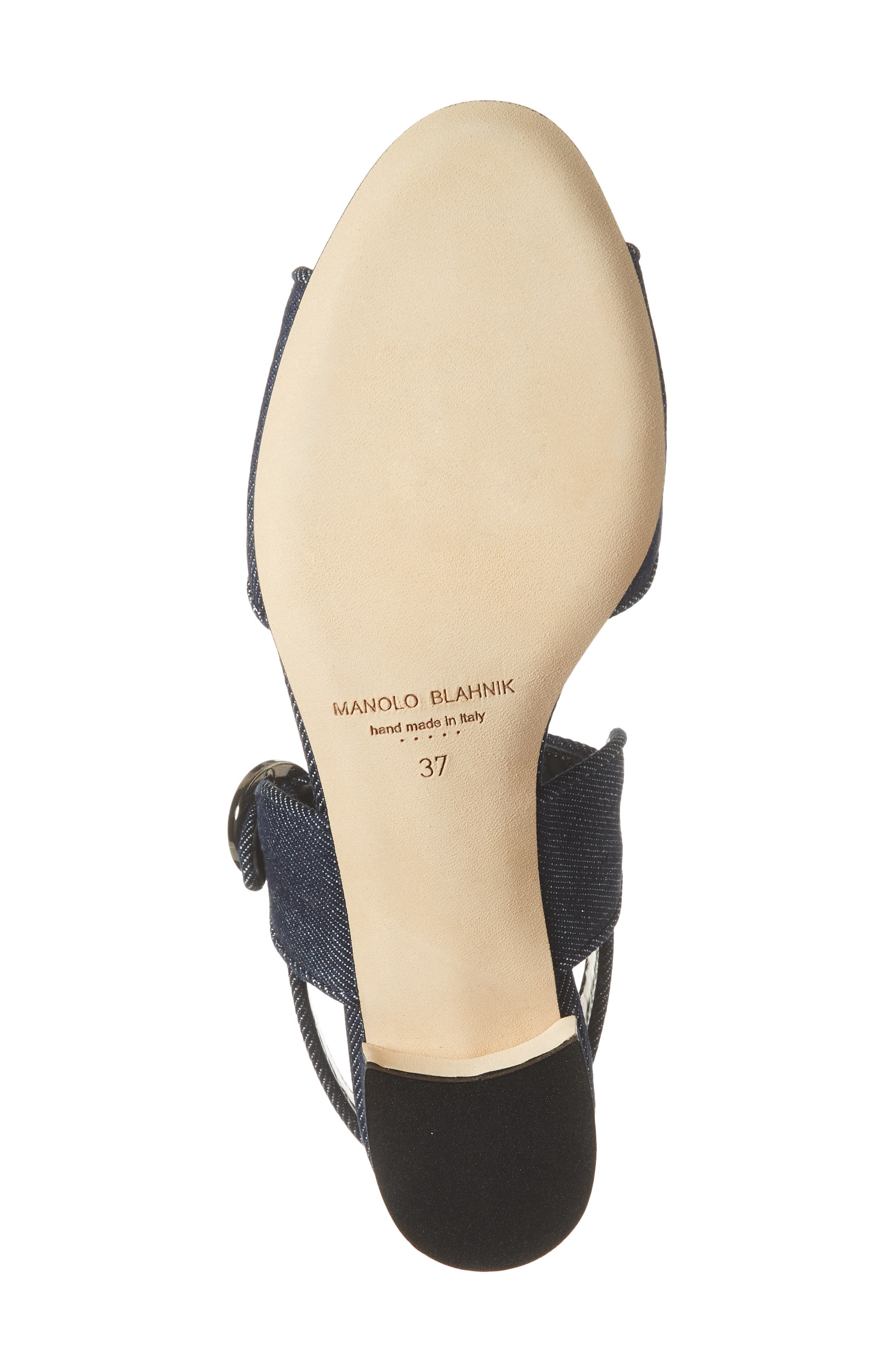 Manolo Blahnik Vibius Block Heel Slingback Sandal in Dark Blue Chambray at Nordstrom - 6