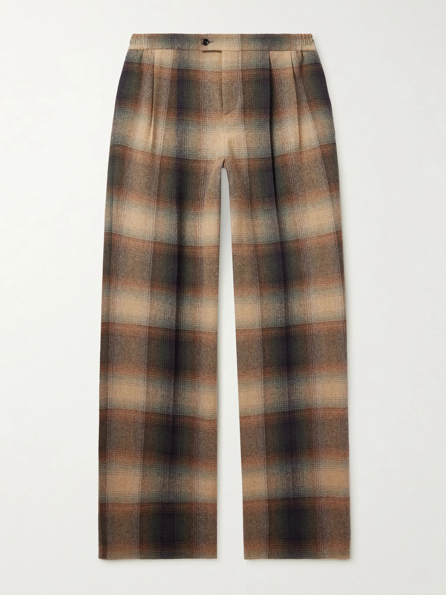 Wide-Leg Pleated Checked Wool-Flannel Trousers Brown - 1