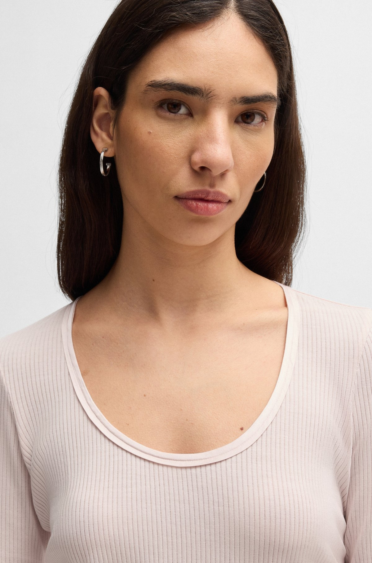 SCOOP-NECK T-SHIRT IN RIBBED STRETCH FABRIC - 5