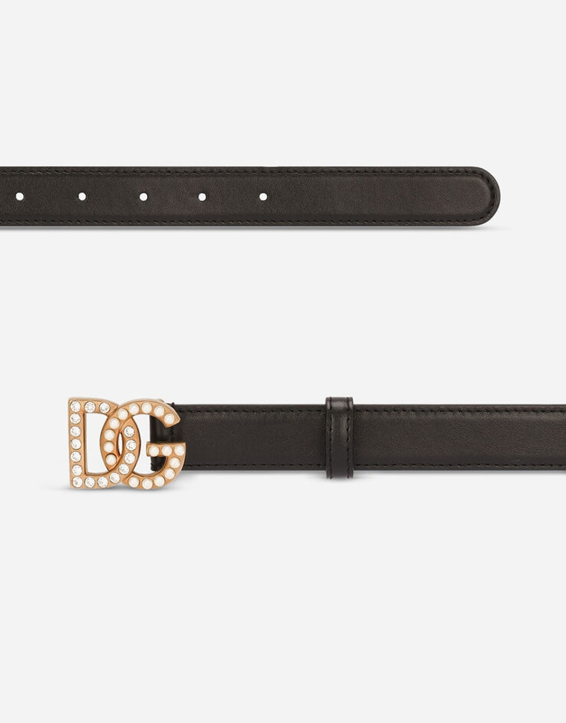 Dolce & Gabbana Calfskin belt with bejeweled DG logo outlook