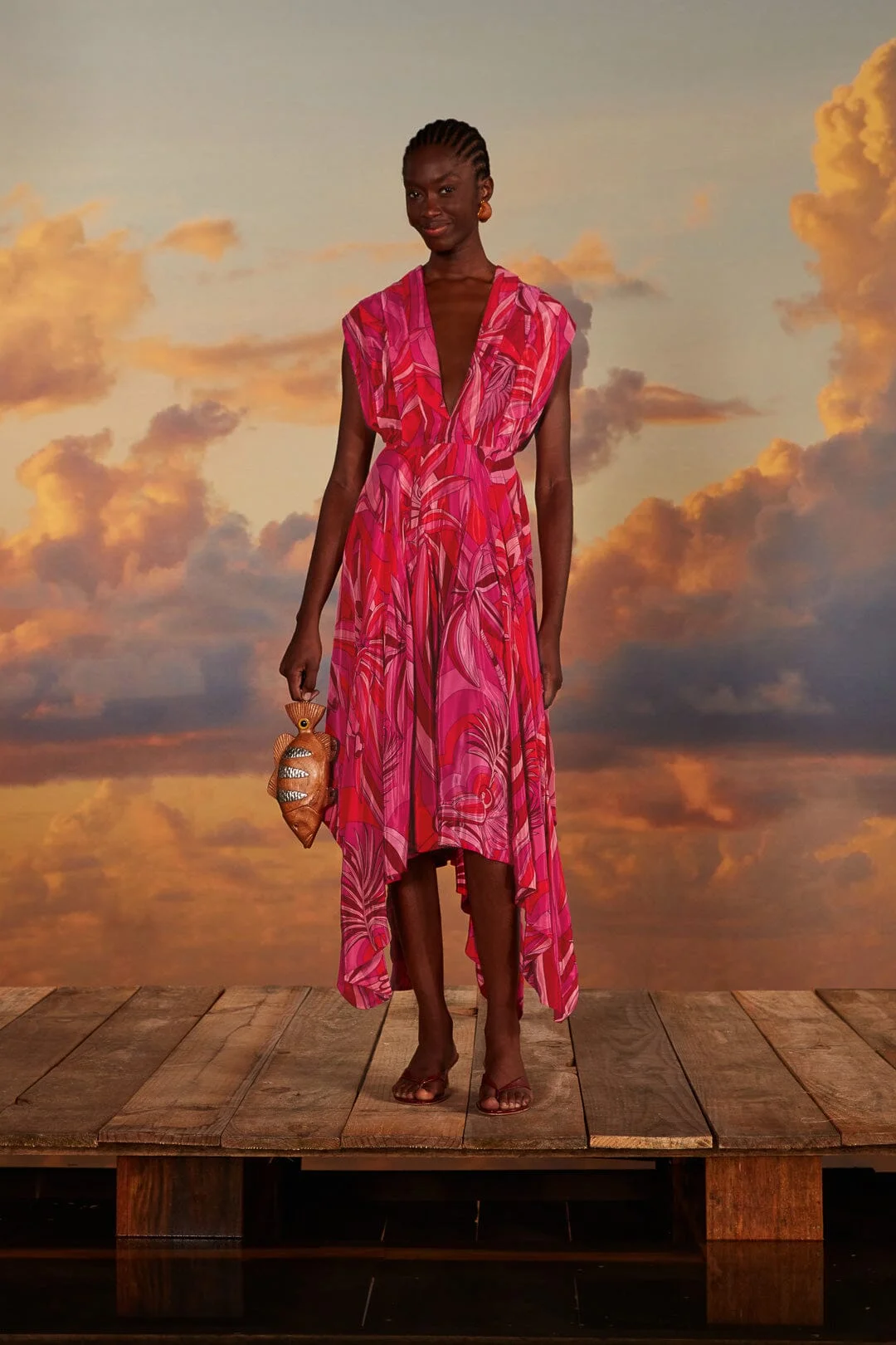 Red Endless Summer V Neck Midi Dress - 1