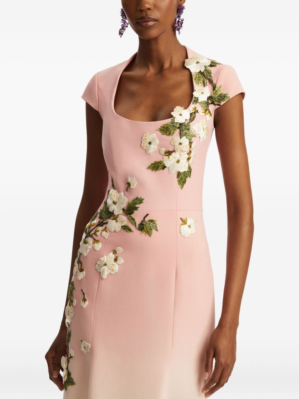 floral-embroidered midi dress - 5